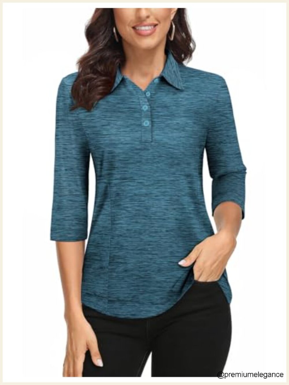 Women's 3/4 Sleeve Golf Polo Shirt UPF50+ Moisture Wicking Dry Fit